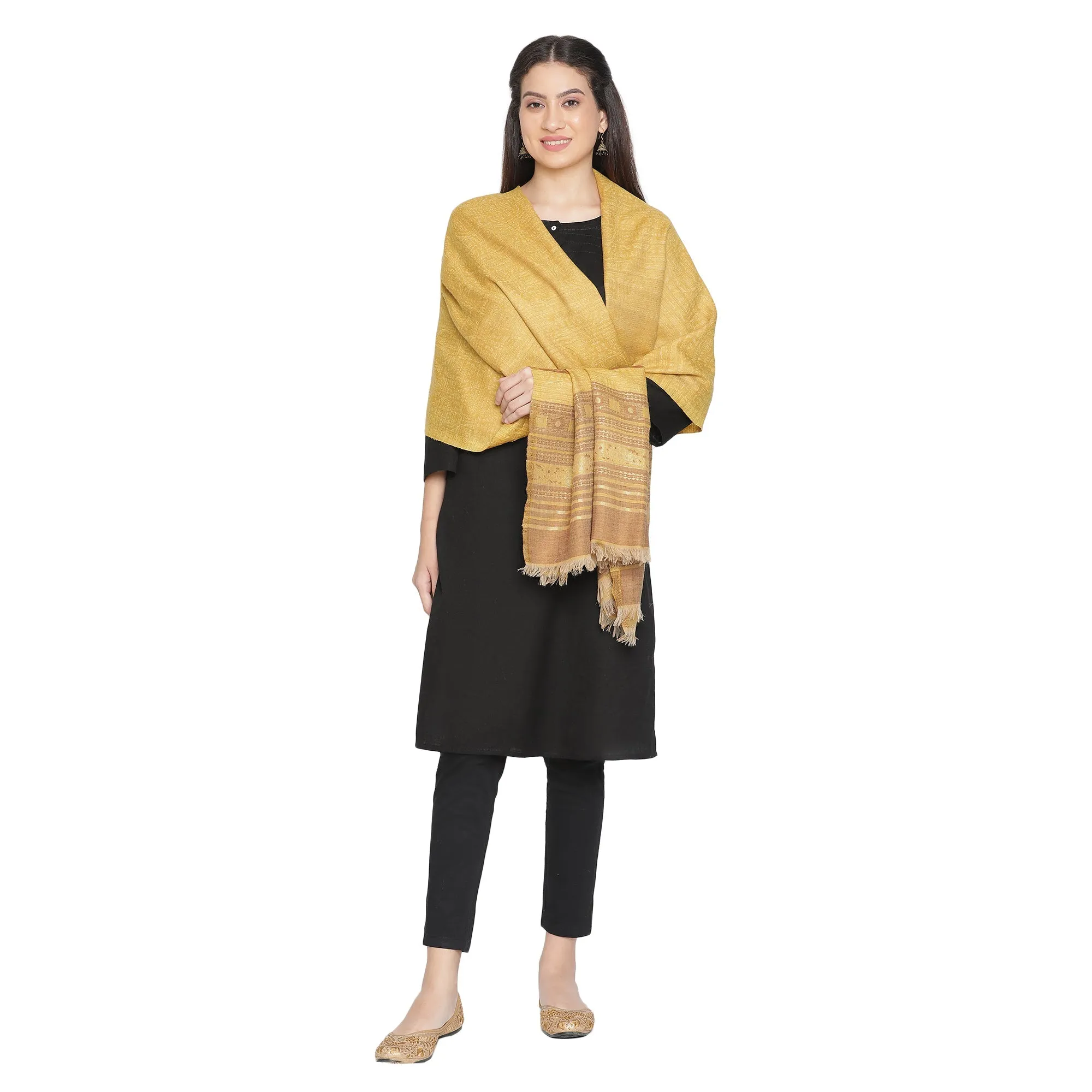 Daneen Gleaming Woolen Metal Statement Woven Design Shawl